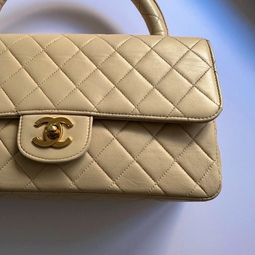 RARE CHANEL Vintage KELLY Beige Top Handle flap Quilted bag - Picture 8 of 15